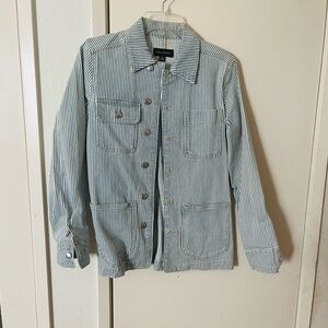 Light Blue & White Striped Jean Jacket - Casual Workwear